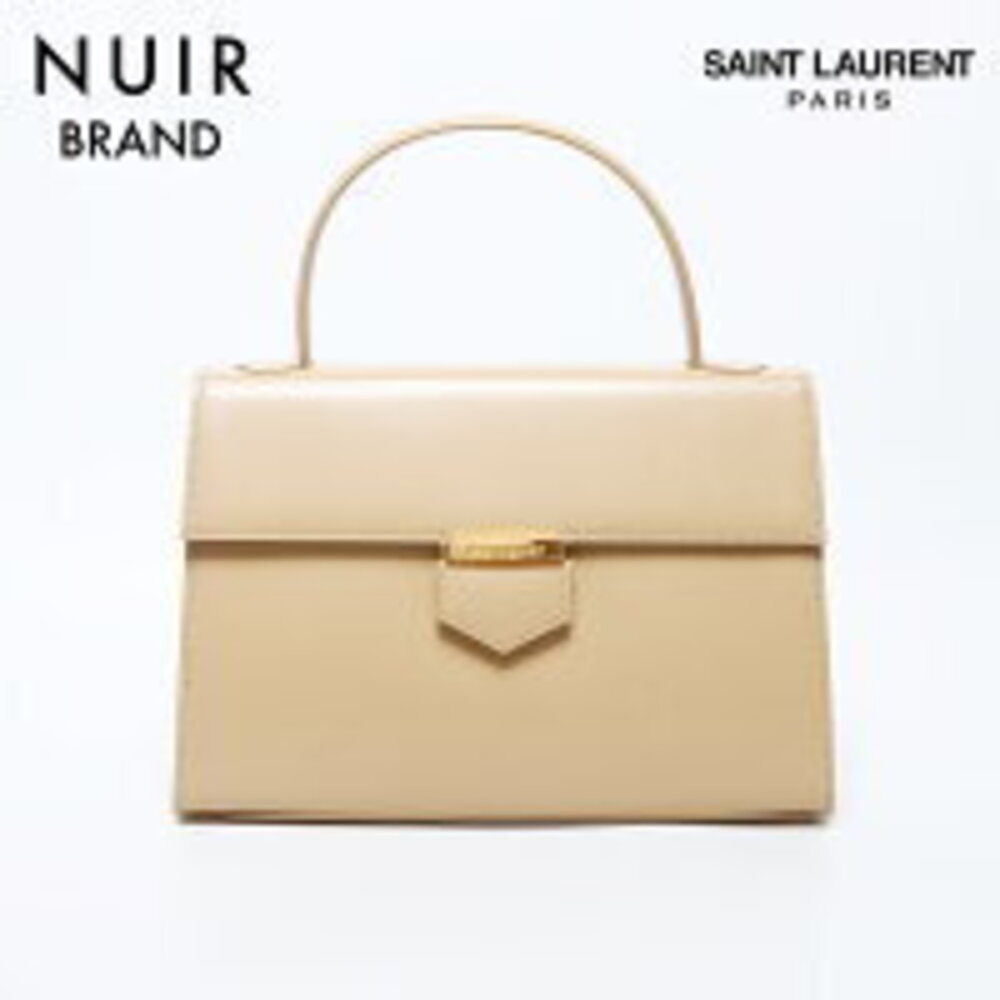 Yves Saint Laurent Logo Leather Handbag Beige